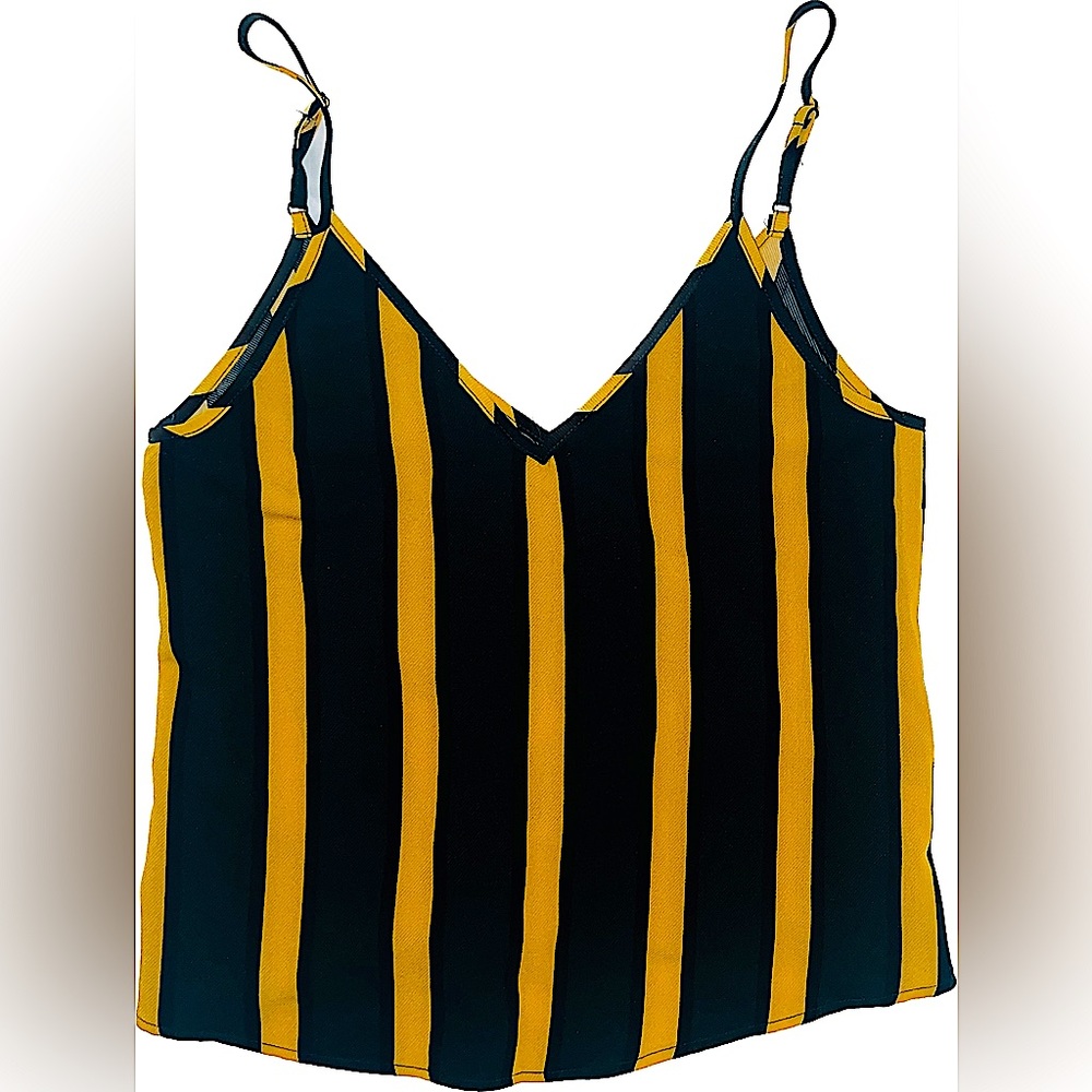 ⭐️ DARK GREEN & YELLOW ⭐️STRIPED V-NECK W/ ADJUSTABLE STRAPS CAMI/TOP